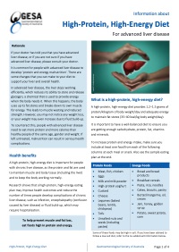 High-Protein, High-Energy Diet